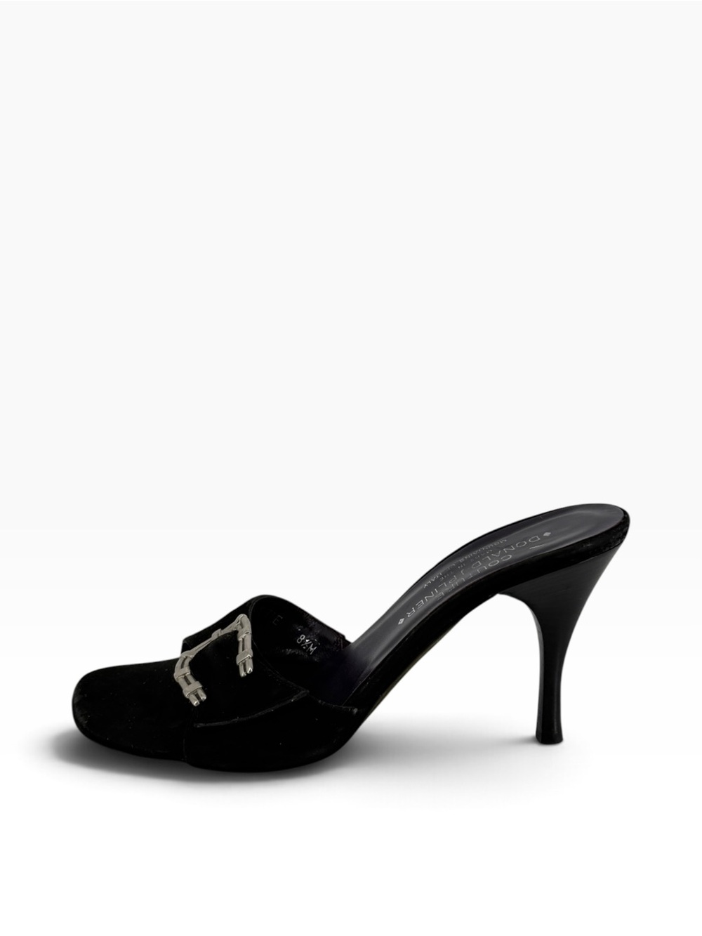 Donald J. Pliner Couture Black Suede Mule with Silver Buckle